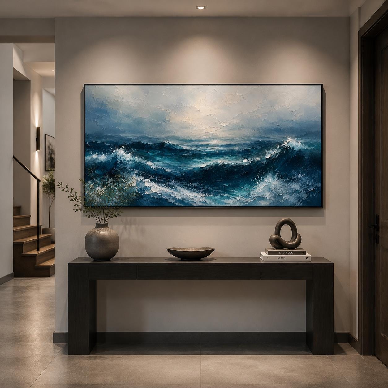 Textured Stormy Sea Painting, Impasto Ocean Canvas Art
