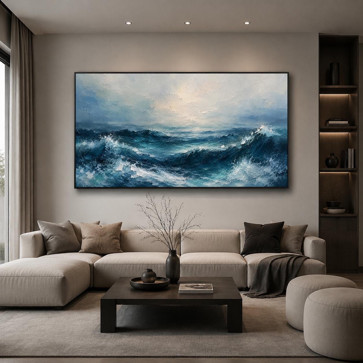 Textured Stormy Sea Painting, Impasto Ocean Canvas Art