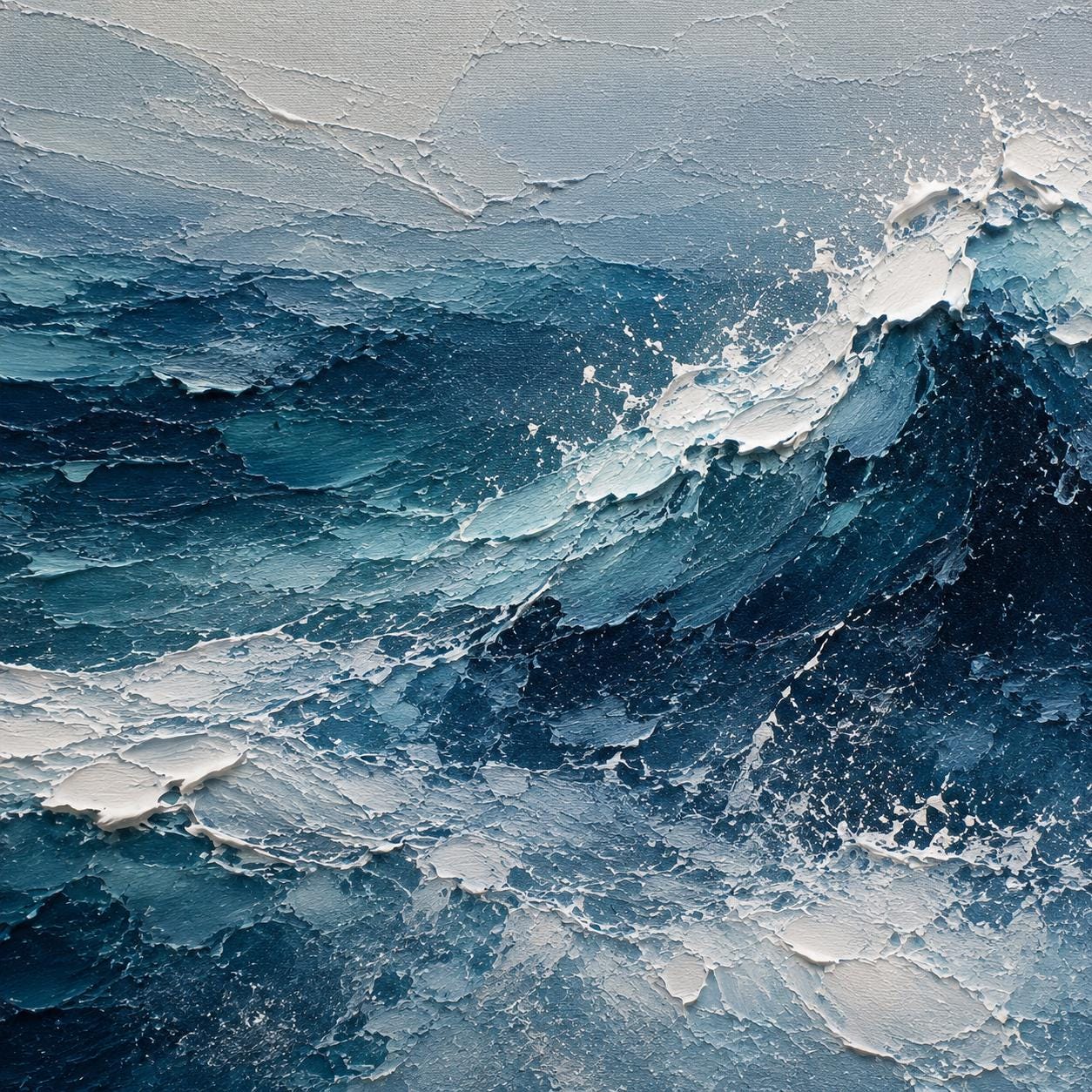 Textured Stormy Sea Painting, Impasto Ocean Canvas Art