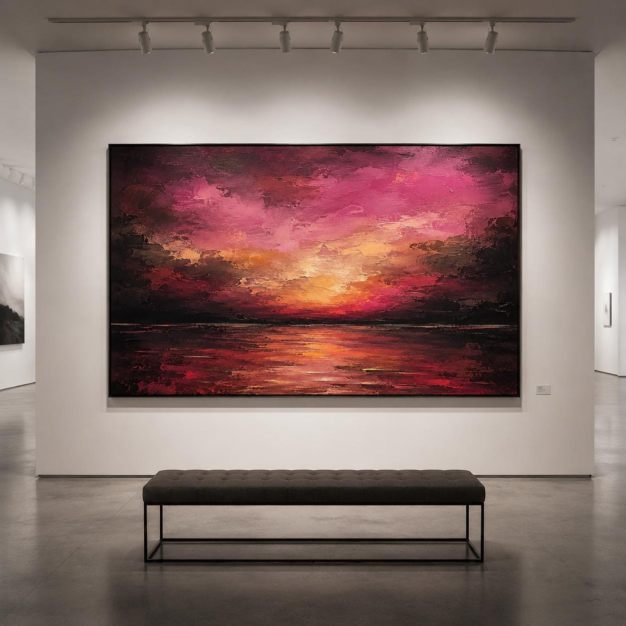 Textured Sunset Sea Painting, Pink & Purple Impasto Canvas Art