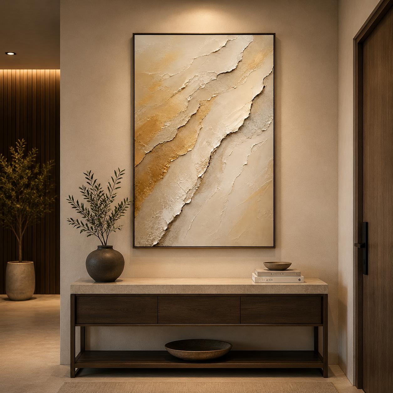 Textured Abstract Canvas Art – Neutral Impasto Painting, Contemporary Home Decor