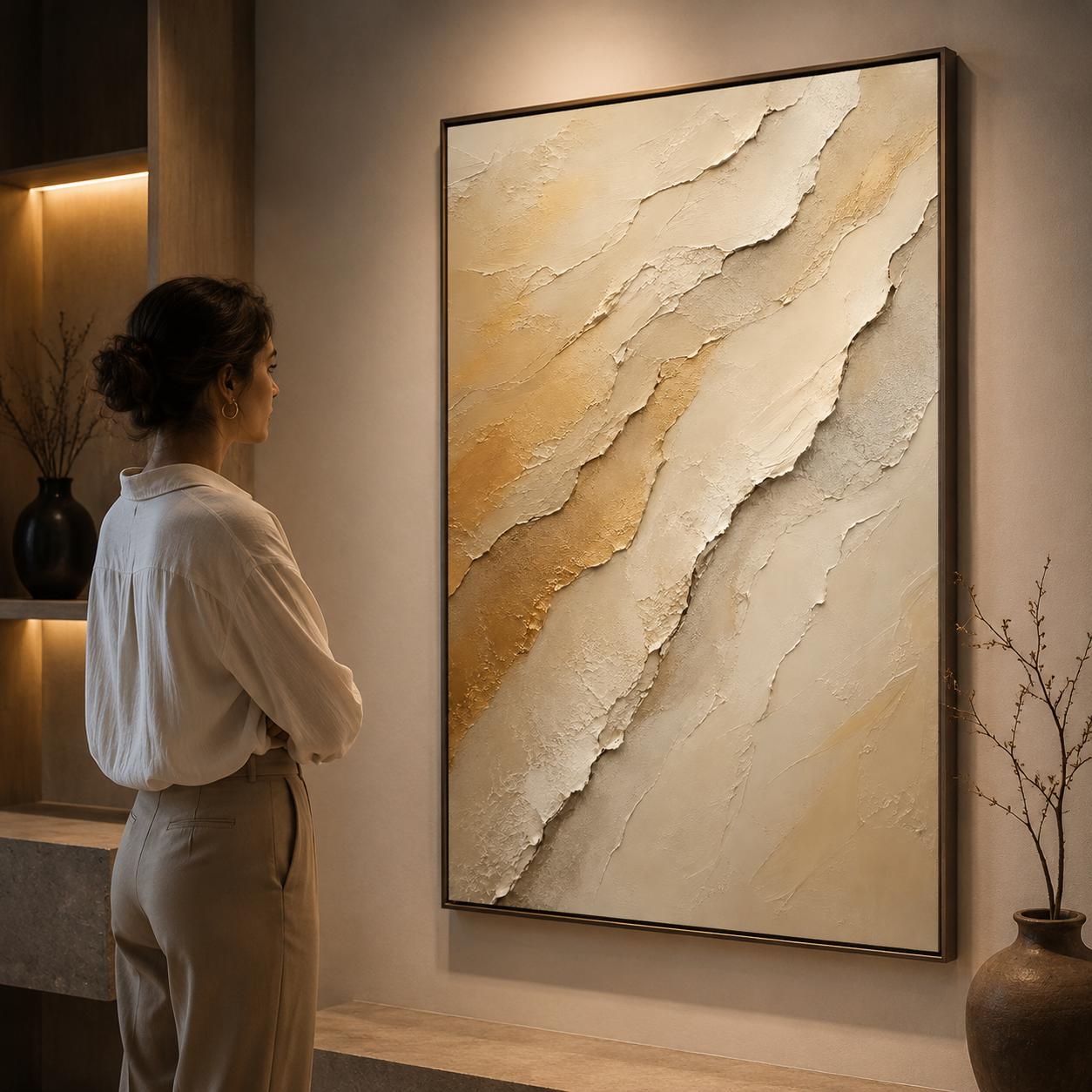 Textured Abstract Canvas Art – Neutral Impasto Painting, Contemporary Home Decor