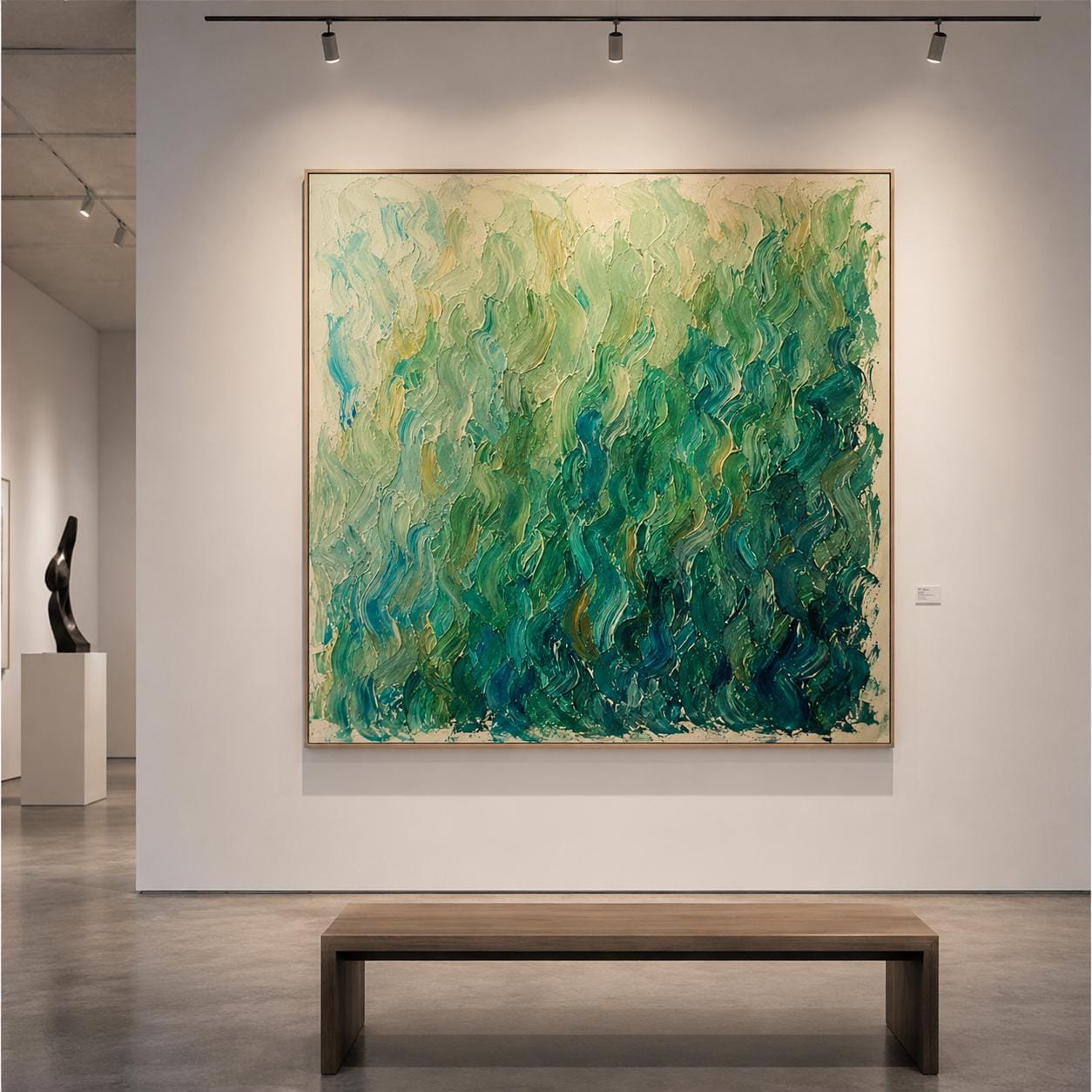 Textured Green Abstract Canvas Art – Modern Impasto Painting for Living Room Office Decor