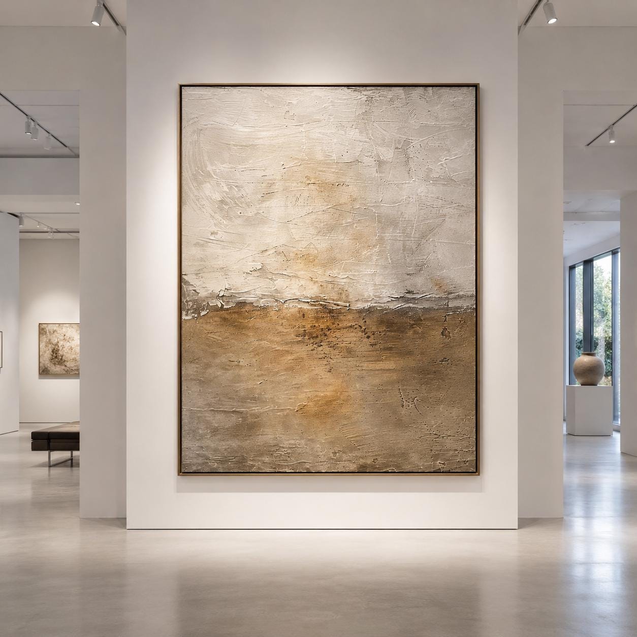 Textured Abstract Landscape Painting, Beige Earth Tone Canvas Art, Minimalist Wall Decor