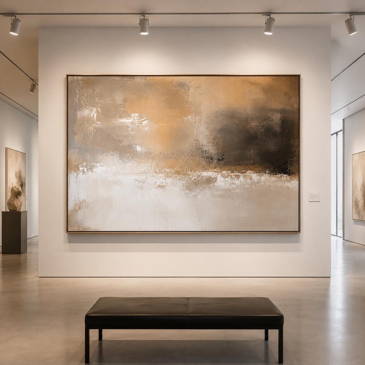 Neutral Textured Abstract Landscape Painting, Beige Earth Tone Canvas Art