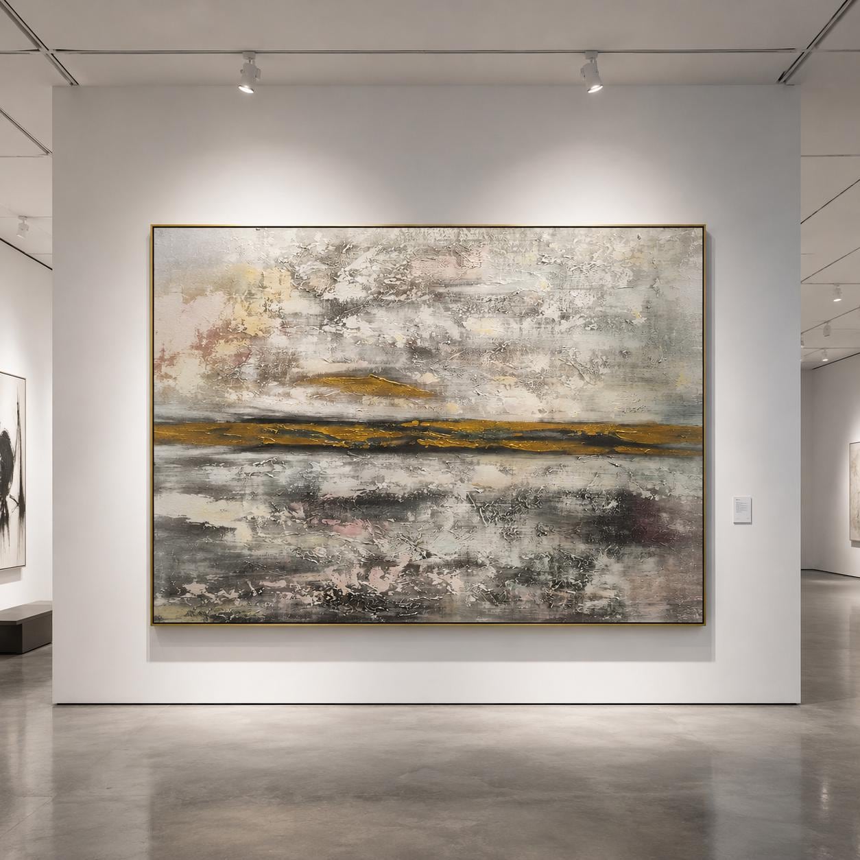 Gold Horizon Abstract Textured Canvas Art, Neutral Luxury Landscape Painting