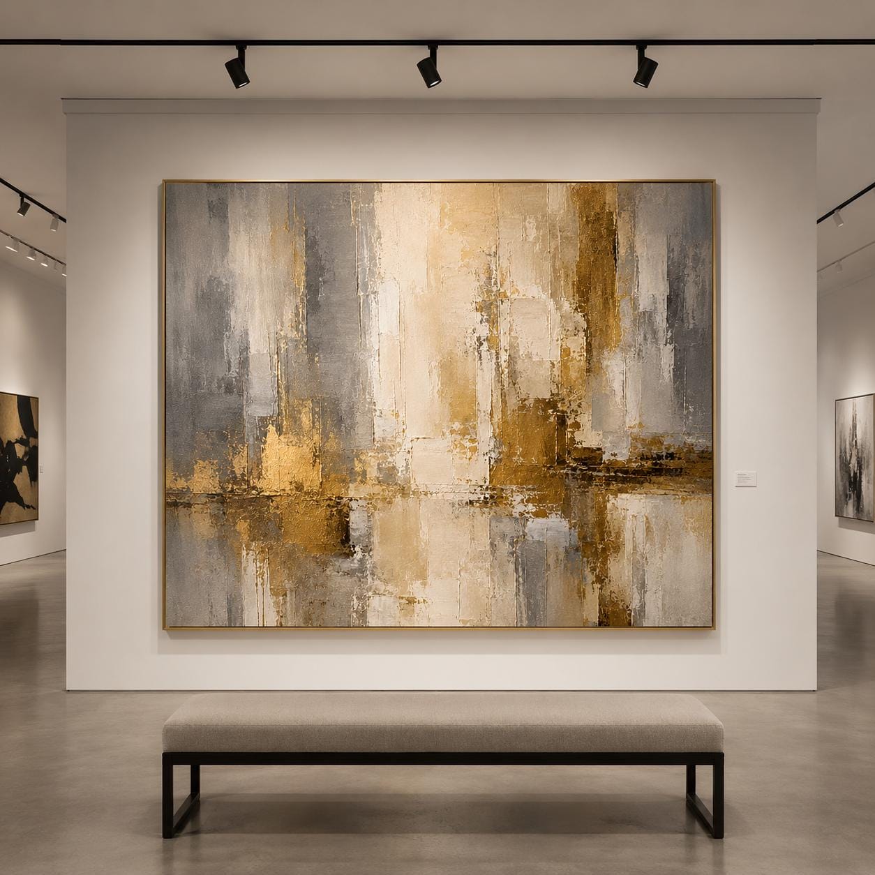 Textured Abstract Painting, Beige Gold Gray Canvas Art, Modern Luxury Wall Decor