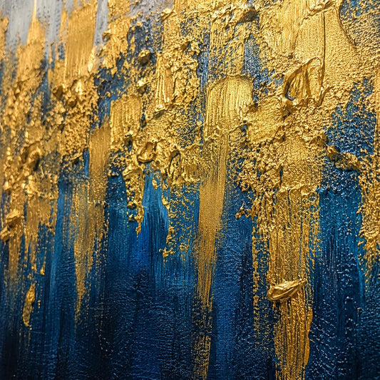 Textured Blue Gold Abstract Canvas Art, Modern Navy Wall Decor