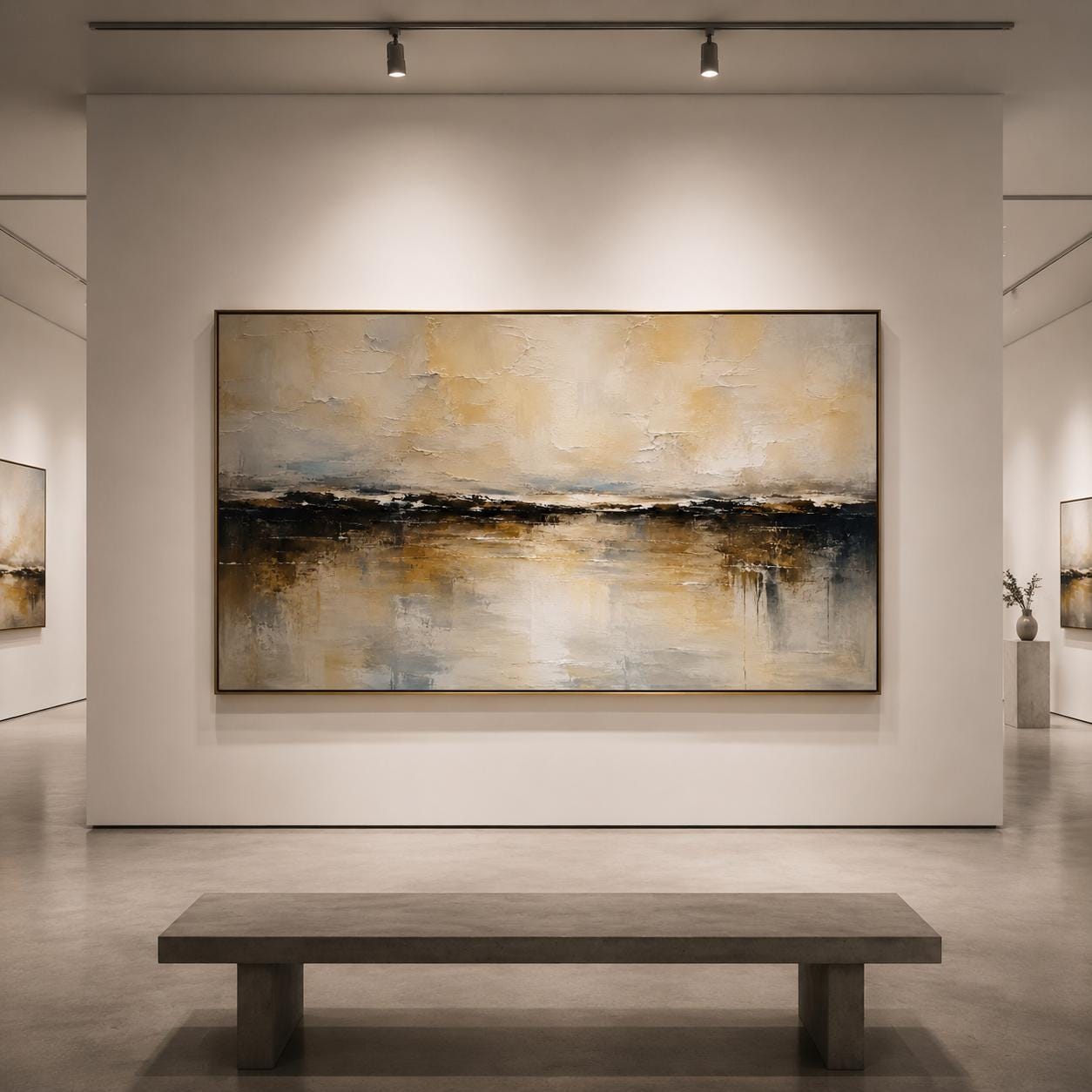 Textured Beige Abstract Landscape Painting, Modern Minimalist Horizontal Artwork