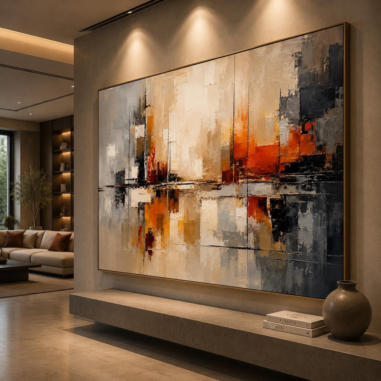Textured Sage Green Abstract Painting, Organic Modern Canvas Art, Gold Leaf Accents