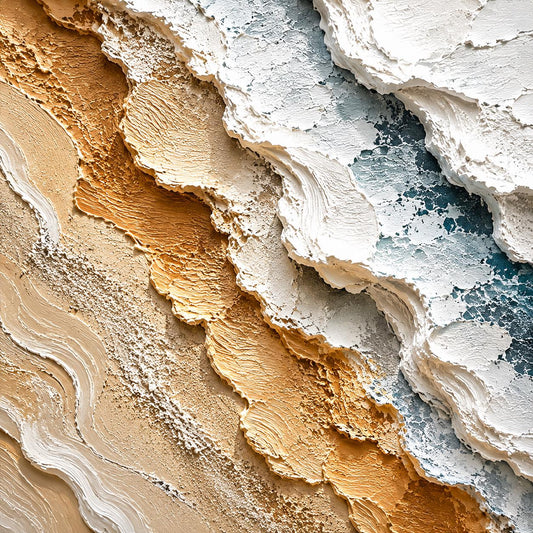 Textured Abstract Coastal Painting, Beige Neutral Canvas, Luxury Impasto Artwork