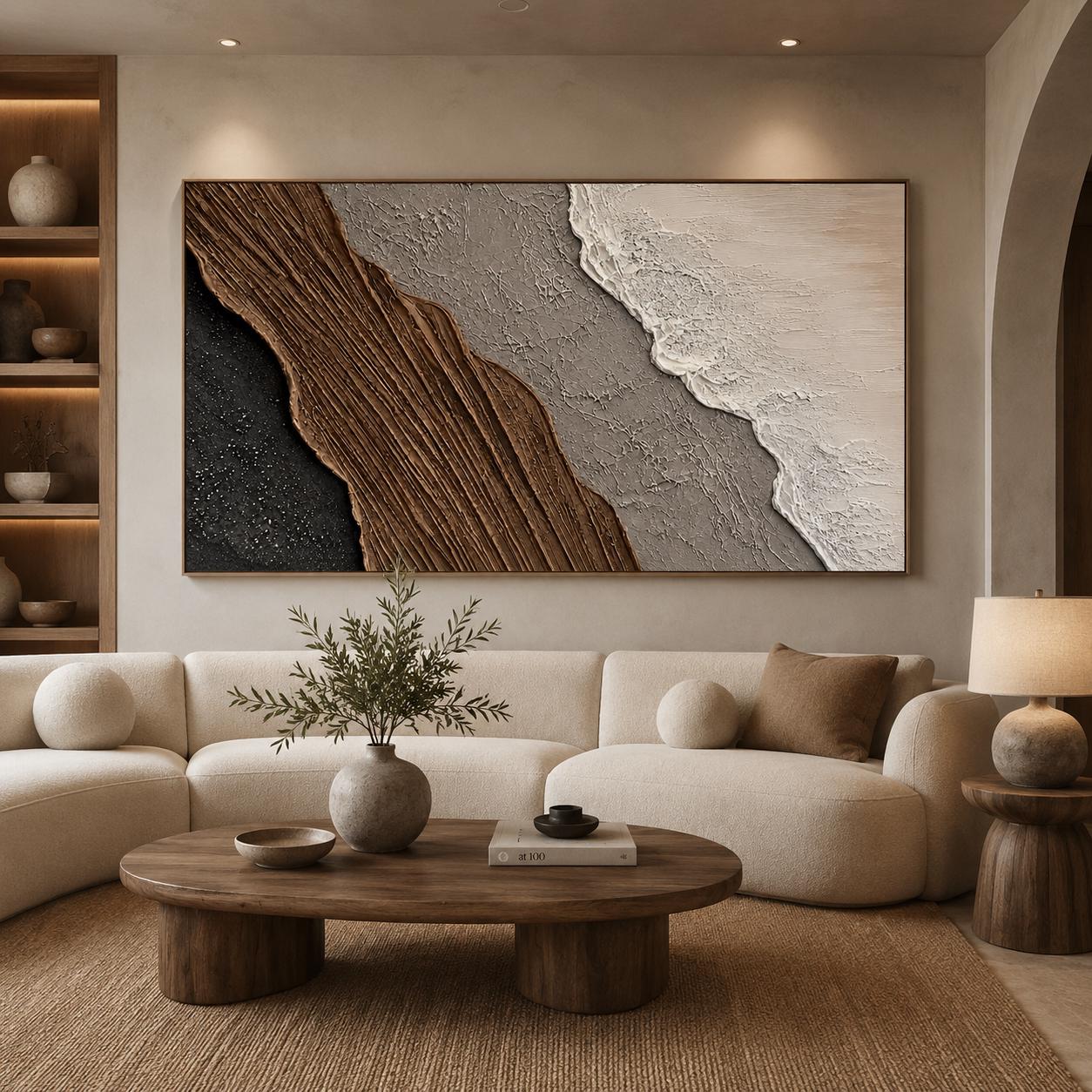 Textured Abstract Painting, Neutral Earth Tone Wall Art, Beige Brown Canvas, Sculptural Minimalist Artwork