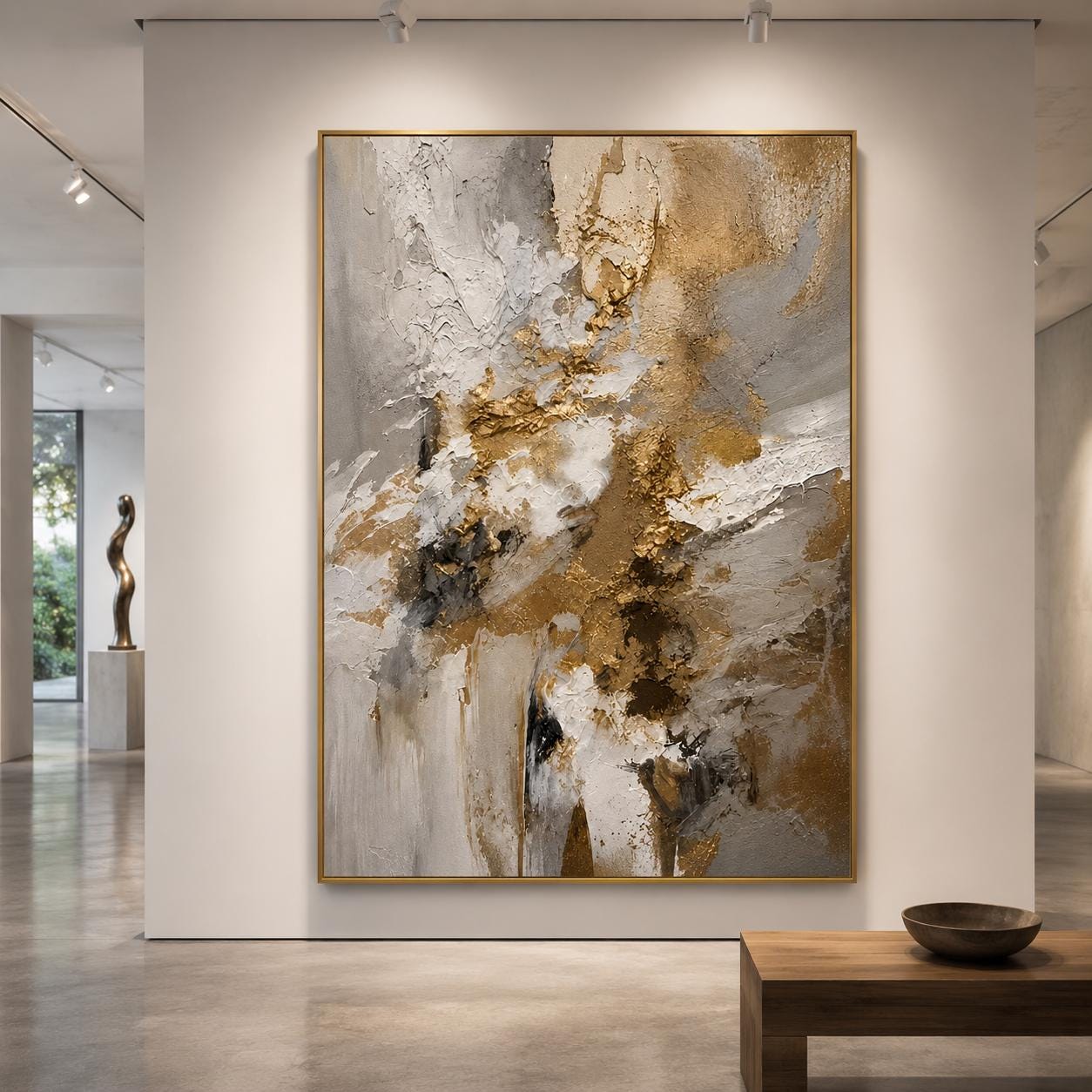 Neutral Gold Textured Abstract Painting, Luxury Beige Wall Art, Modern Impasto Canvas, Elegant Minimalist Artwork