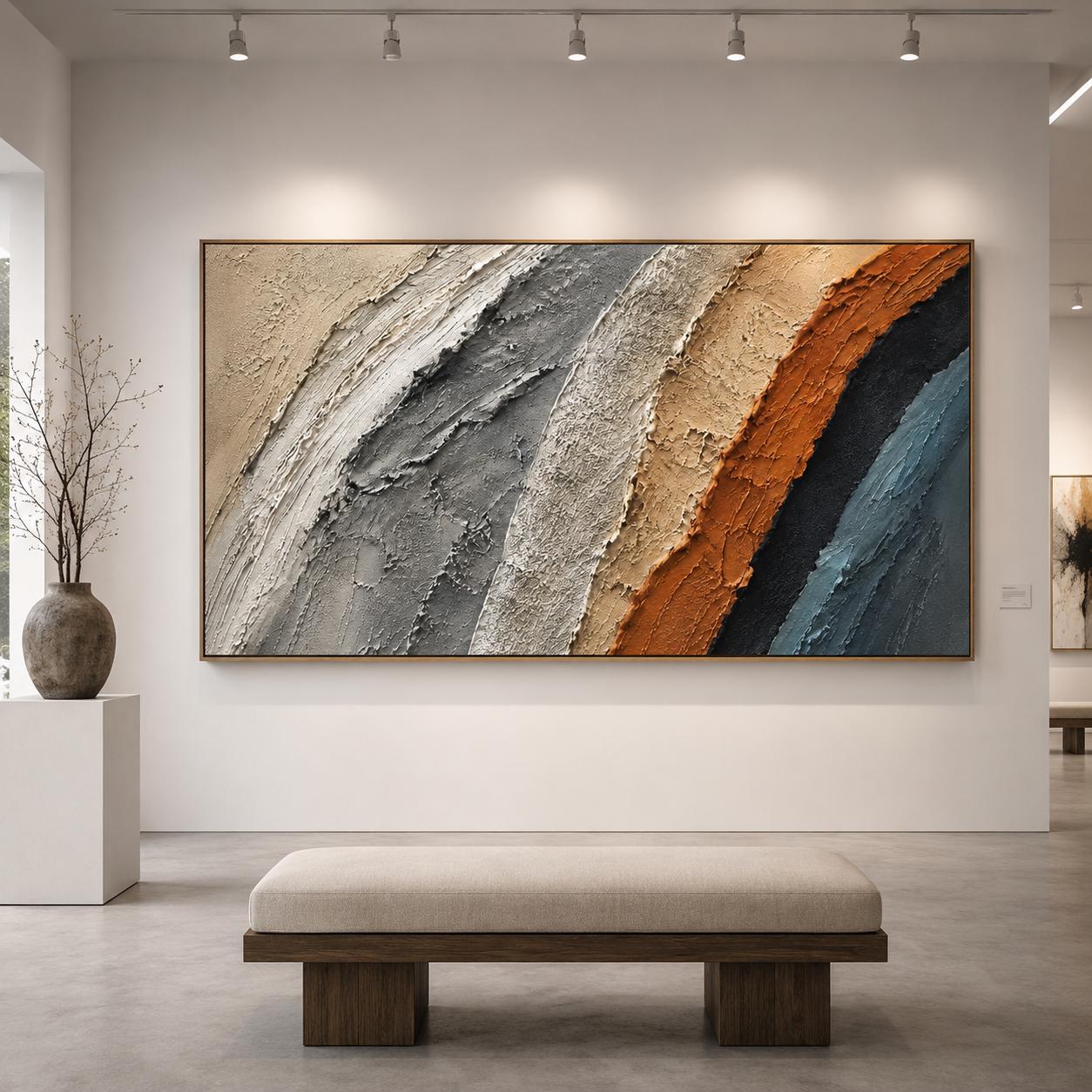 Textured Earth Tone Abstract Painting, Organic Modern Wall Art, Beige Gray Terracotta Canvas, Sculptural Minimalist Artwork