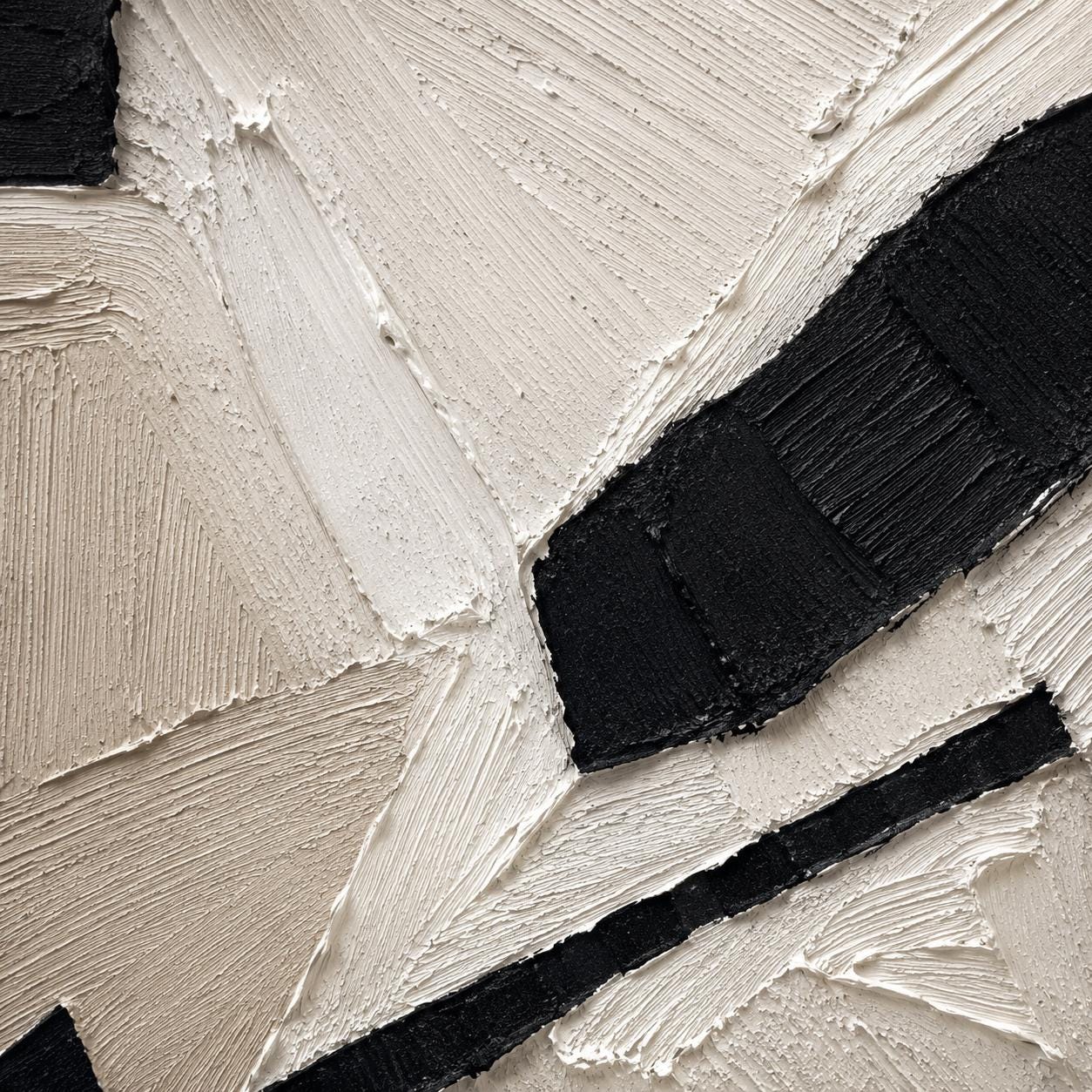 Minimalist Black White Abstract Painting, Neutral Textured Wall Art, Modern Geometric Canvas, Contemporary Sculptural Artwork