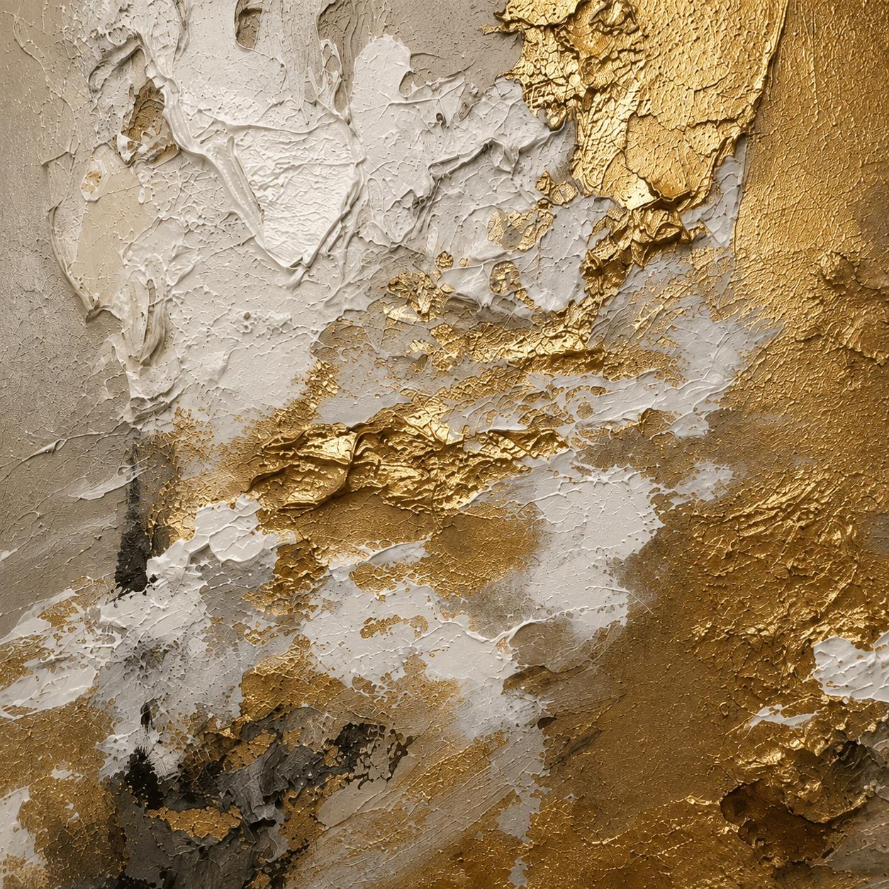 Luxury Gold Textured Abstract Painting, Neutral Modern Wall Art, White Beige Impasto Canvas, Elegant Contemporary Artwork