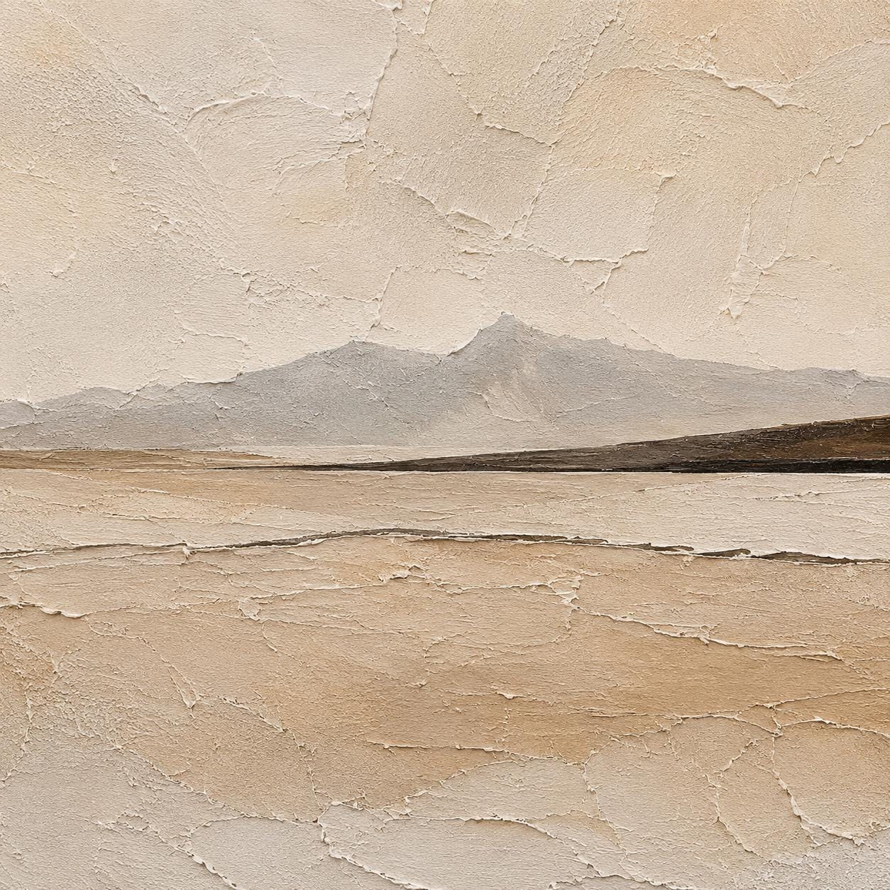 Neutral Landscape Painting, Minimalist Desert Wall Art, Beige Mountain Canvas, Modern Earth Tone Artwork