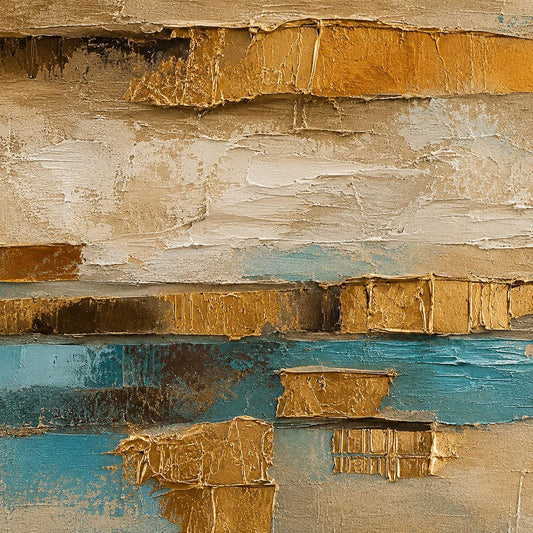 Textured Abstract Coastal Painting, Beige Blue Gold Wall Art, Modern Canvas Artwork