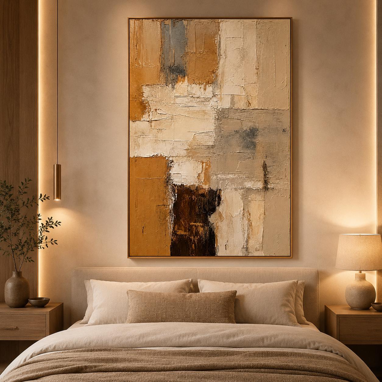 Textured Abstract Painting, Beige Brown Earth Tone Canvas, Minimalist Contemporary Artwork