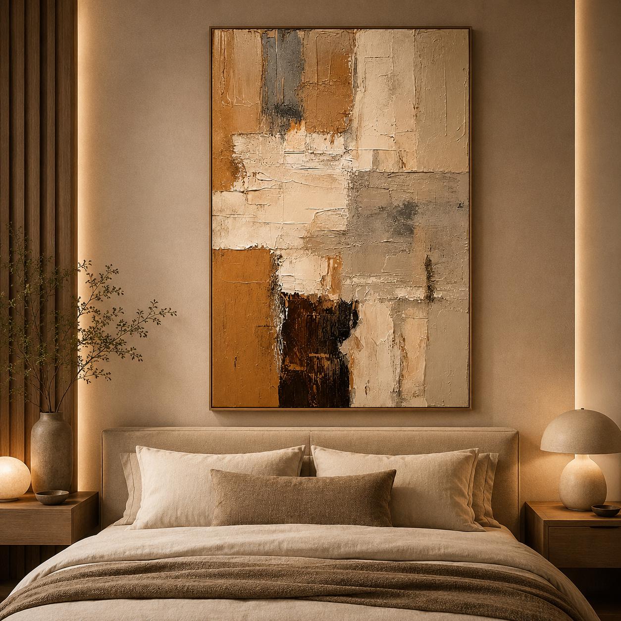 Textured Abstract Painting, Beige Brown Earth Tone Canvas, Minimalist Contemporary Artwork
