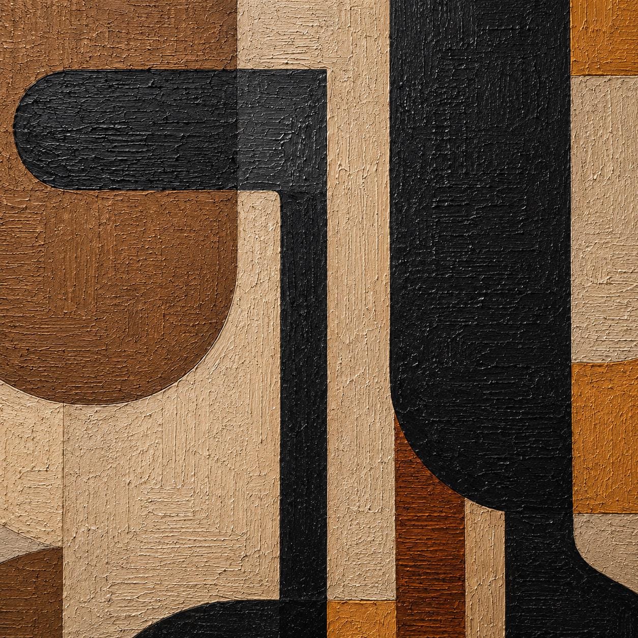 Mid Century Modern Abstract Painting, Geometric Arches, Textured Canvas Wall Art