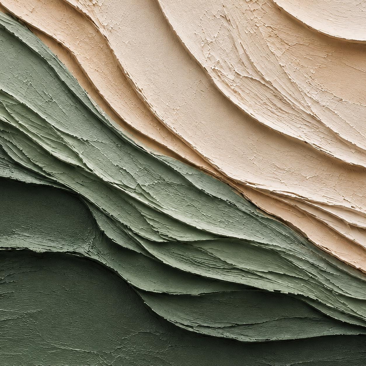 Textured Green Wave Wall Art, Organic Layered Abstract Painting, Sage Green Minimalist Canvas, Neutral Sculptural Artwork