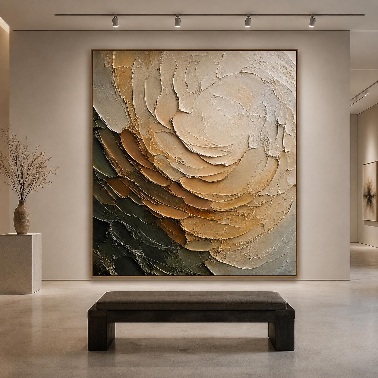 Neutral Floral Impasto Canvas Art, Beige Rose Sculptural Painting, Botanical Abstract Decor