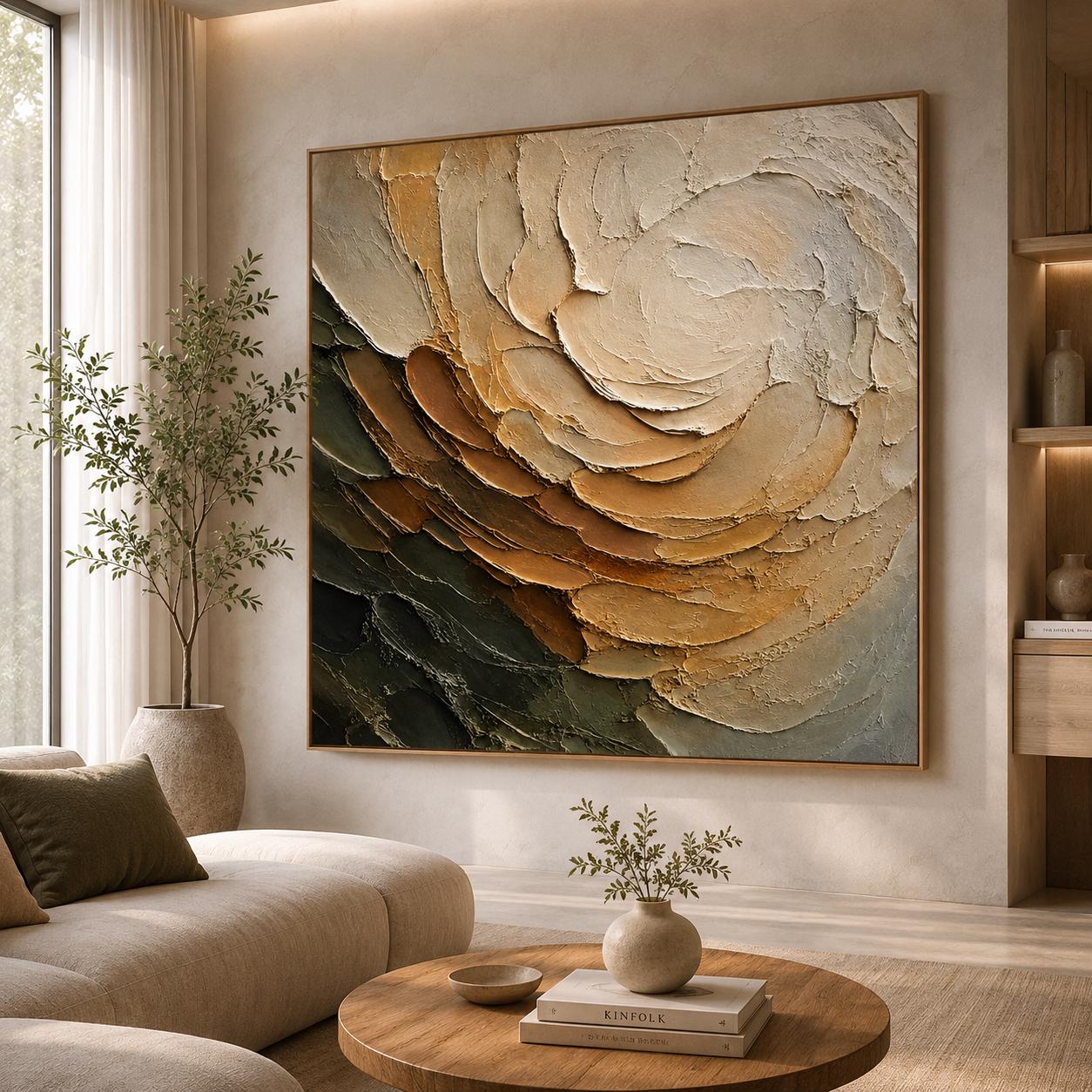 Neutral Floral Impasto Canvas Art, Beige Rose Sculptural Painting, Botanical Abstract Decor