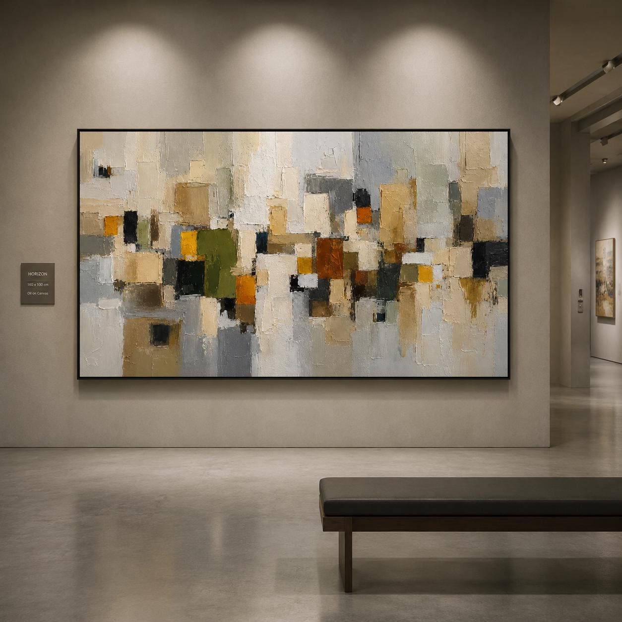Textured Geometric Abstract Painting, Neutral Beige Gray Canvas, Modern Minimalist Wall Decor
