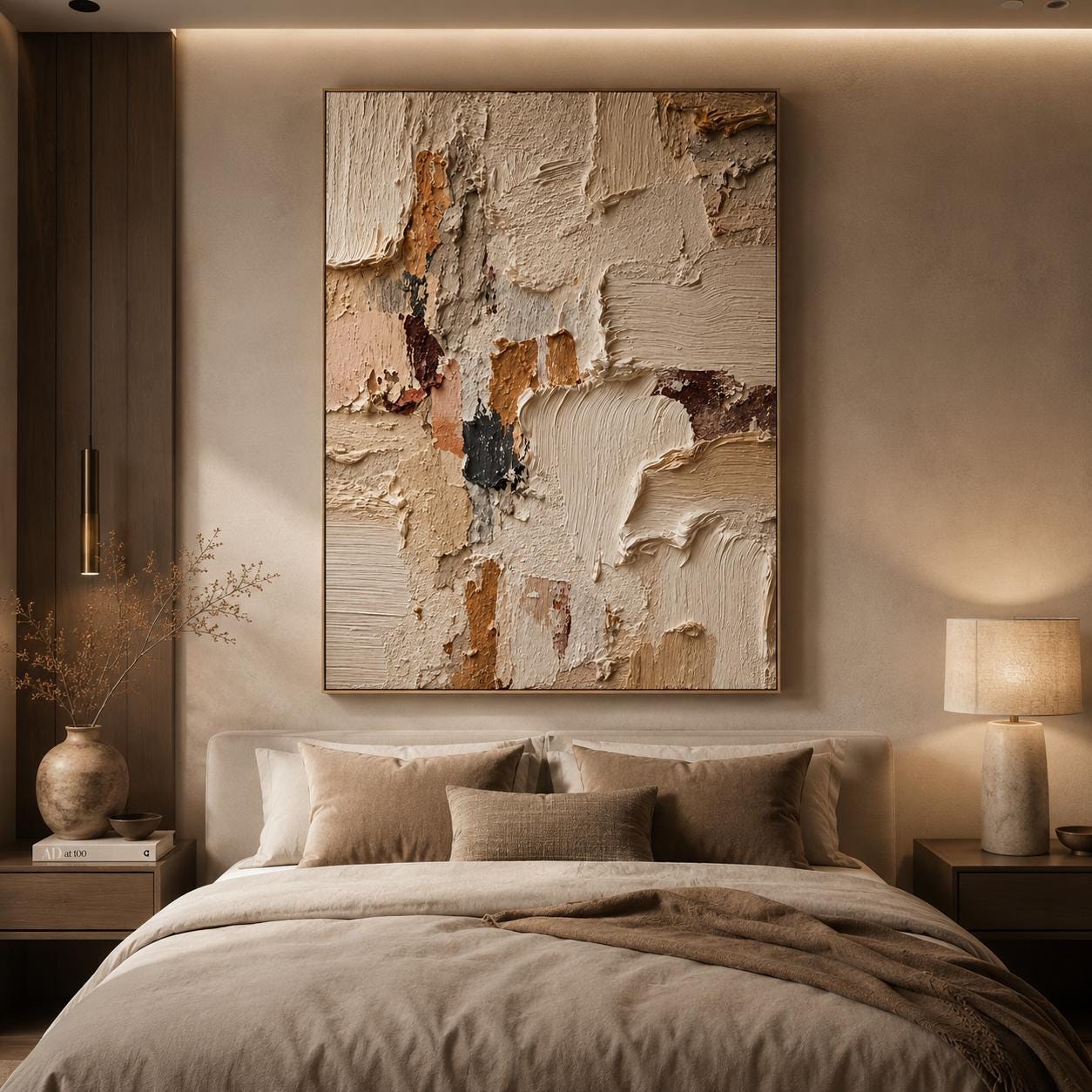 Textured Abstract Painting, Neutral Earth Tones, Modern Minimalist Wall Decor