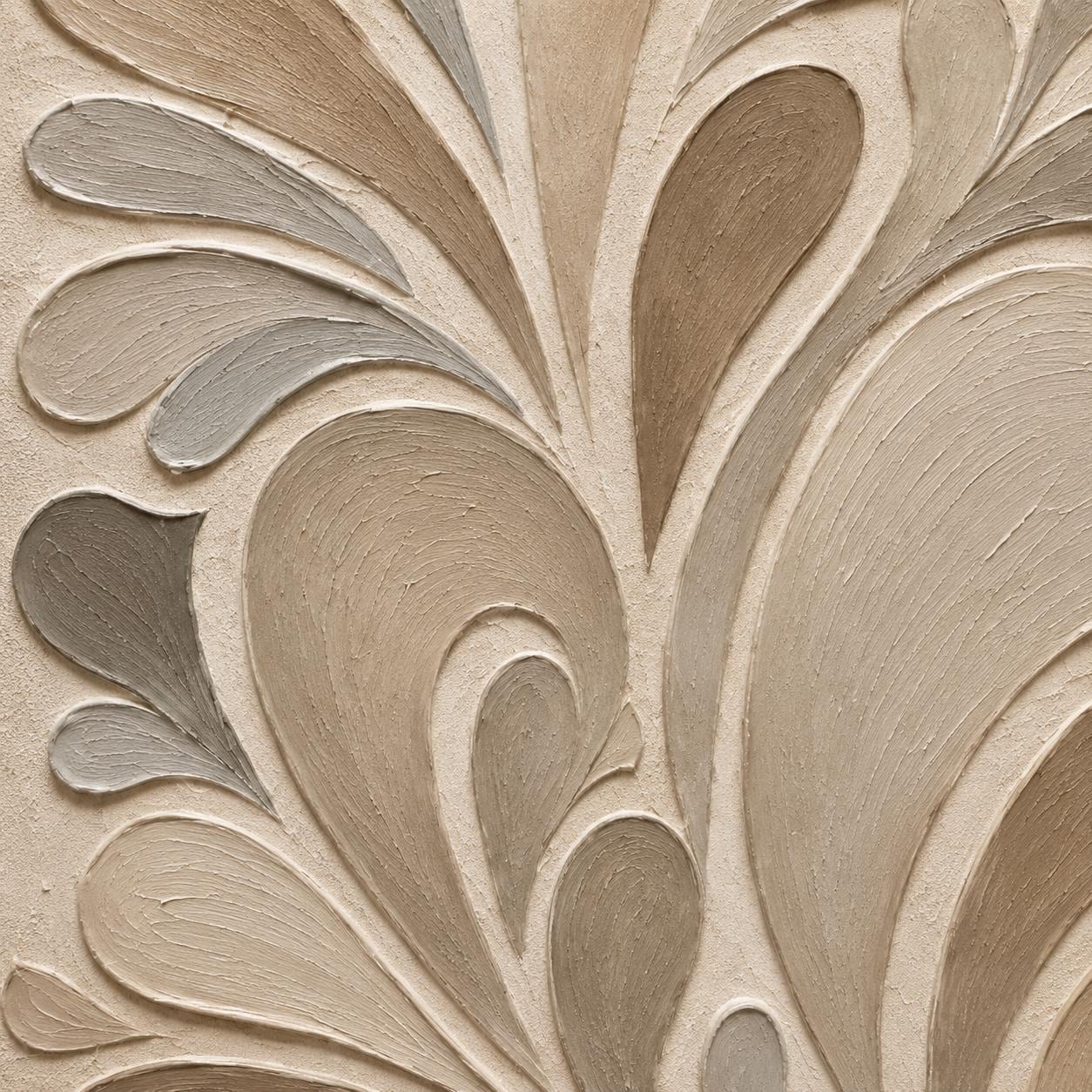 Textured Botanical Abstract Wall Art, Neutral Beige Taupe Relief Painting