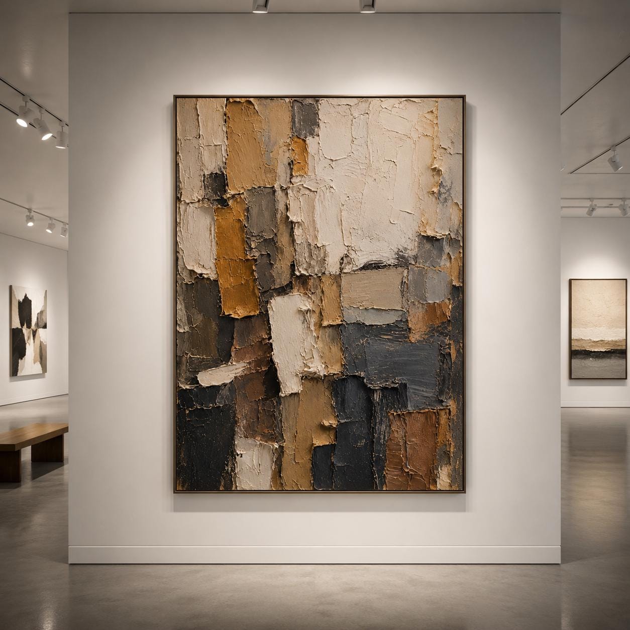 Textured Abstract Painting, Earth Tone Geometric Canvas Art, Modern Beige Brown Home Decor