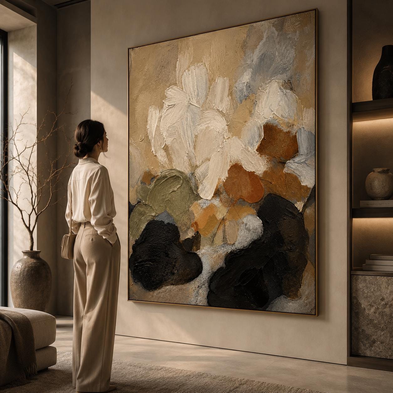 Textured Abstract Canvas Art, Neutral Earth Tones, Modern Minimalist Wall Decor