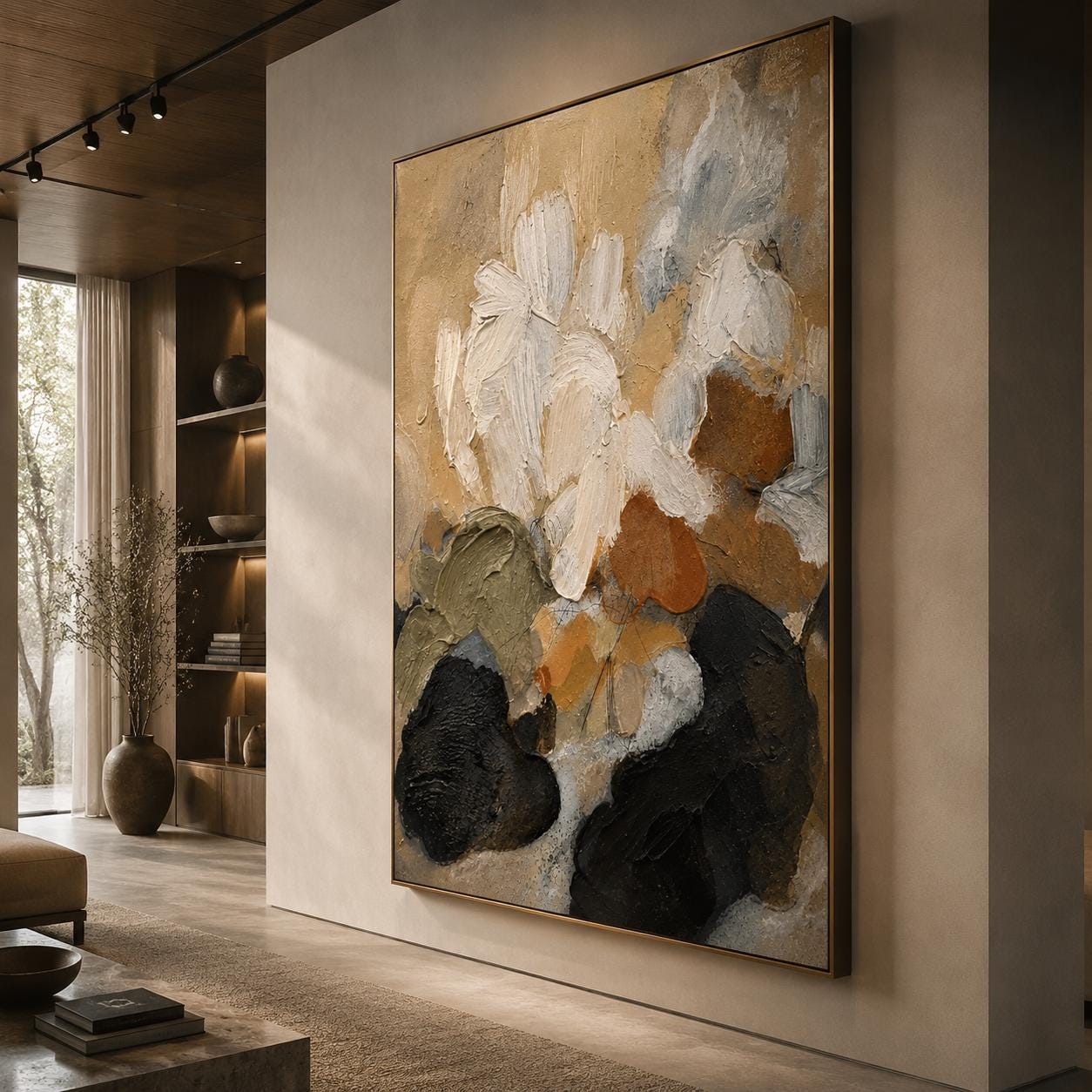 Textured Abstract Canvas Art, Neutral Earth Tones, Modern Minimalist Wall Decor