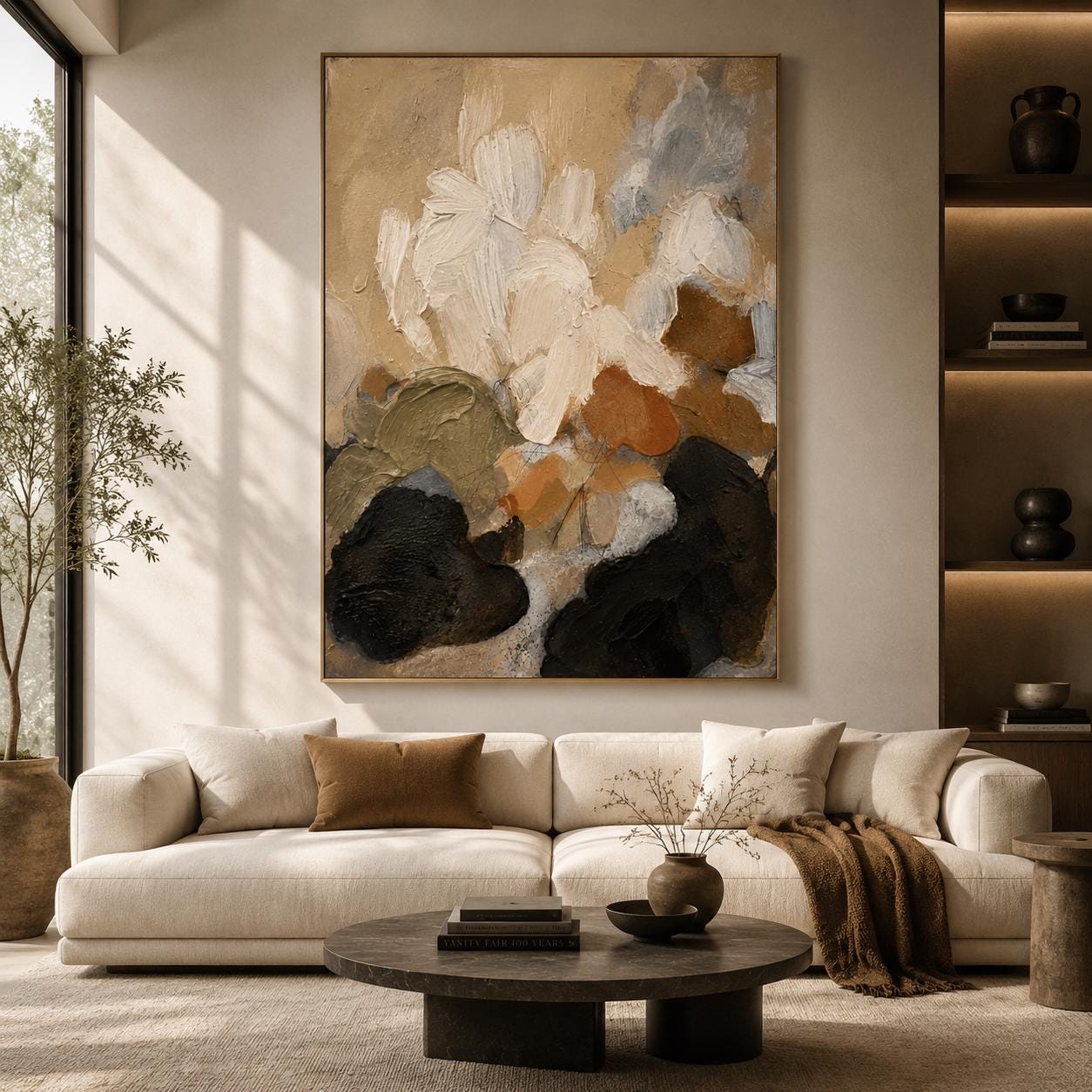 Textured Abstract Canvas Art, Neutral Earth Tones, Modern Minimalist Wall Decor