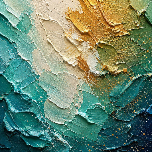Textured Teal Gold Abstract Ocean Canvas Art, Modern Luxury Painting