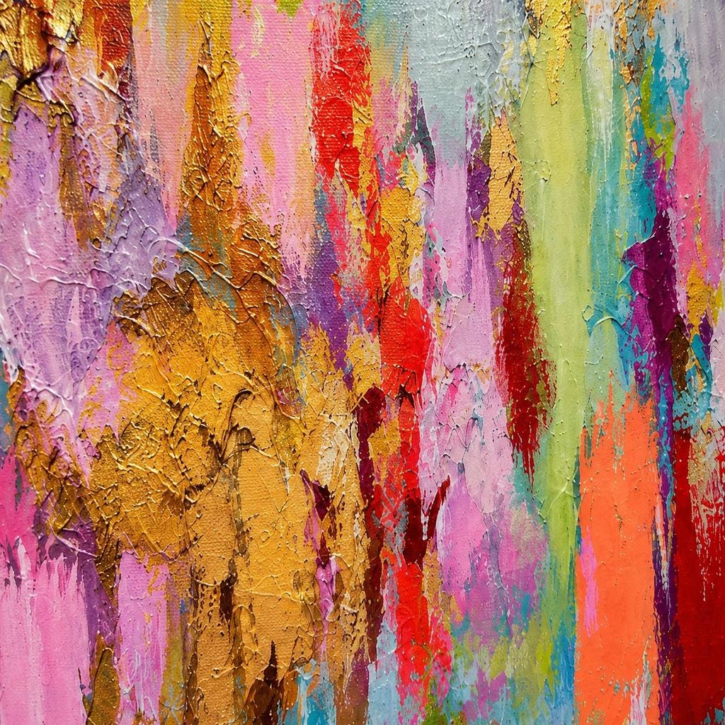Large Textured Abstract Painting, Original Canvas Art, Gold Leaf Pink Blue, Impasto Wall Decor
