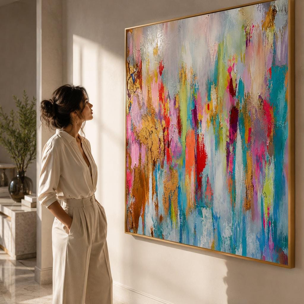 Large Textured Abstract Painting, Original Canvas Art, Gold Leaf Pink Blue, Impasto Wall Decor