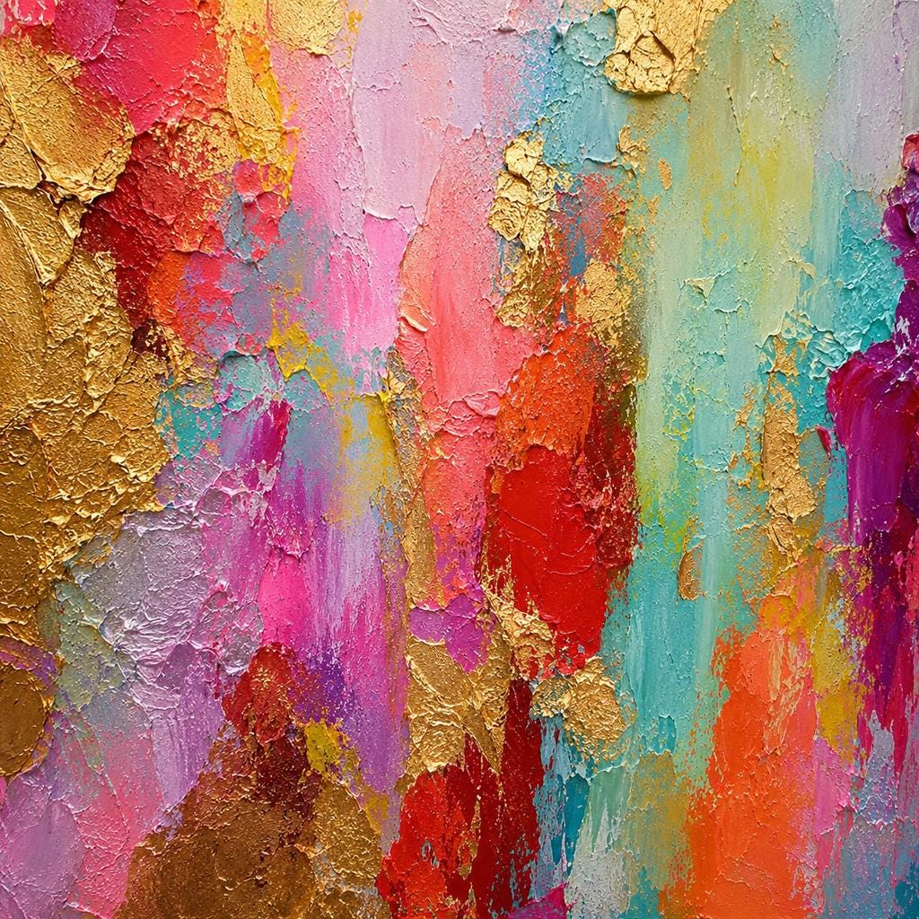 Gold Leaf Textured Abstract Painting, Original Canvas Art, Blue Pink Wall Decor, Large Modern Oil Painting