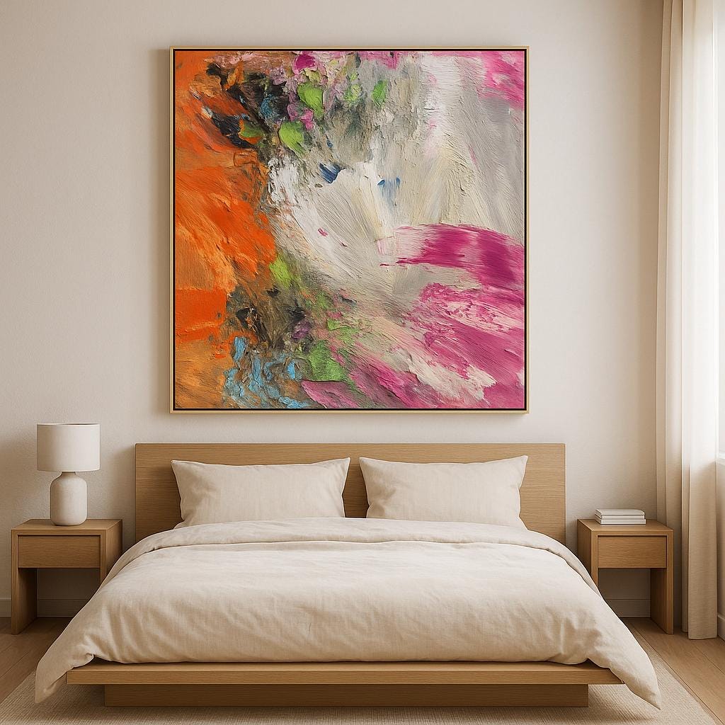 Textured Abstract Wall Art , Large Painting Orange Purple, Modern Canvas Original Art