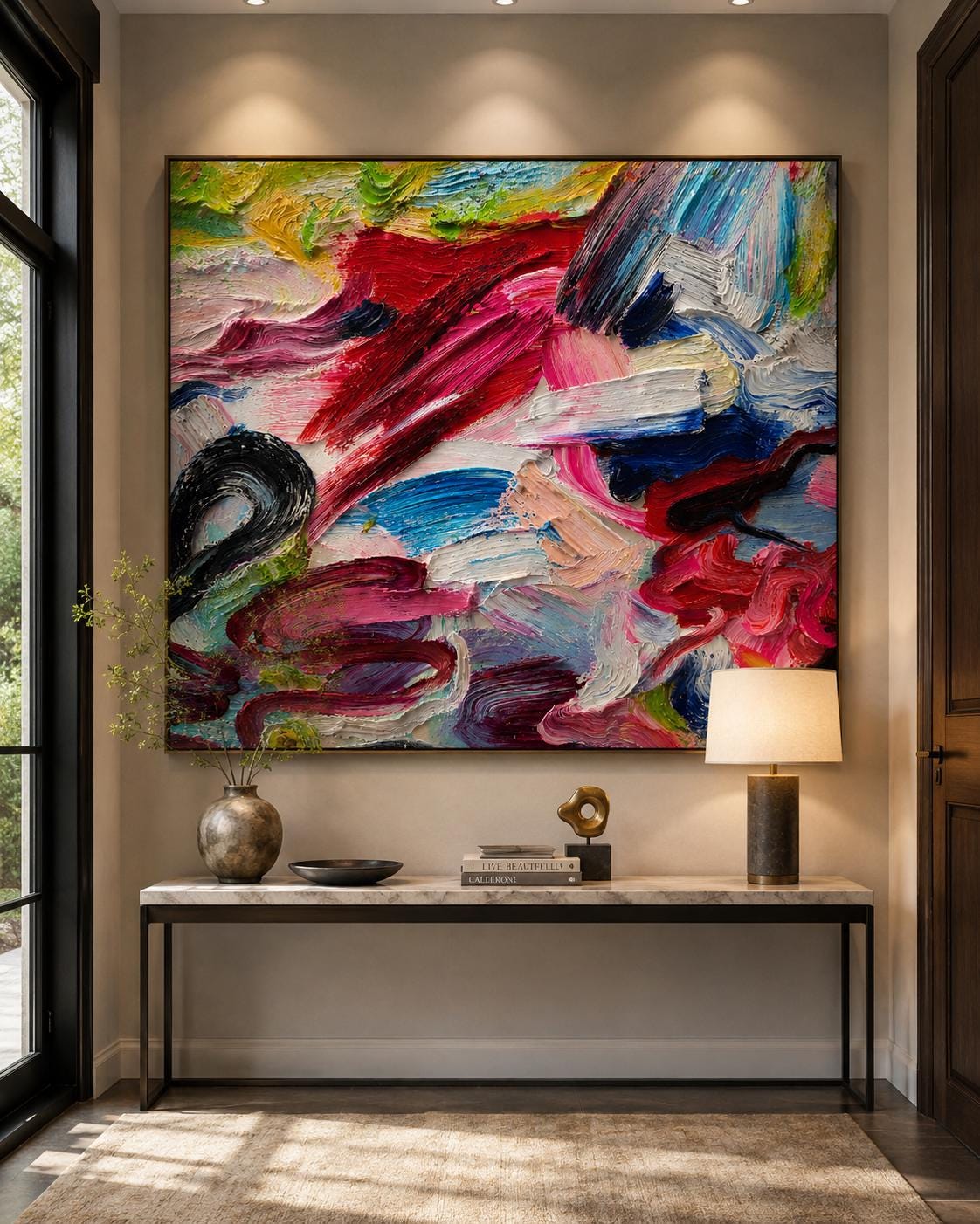 Extra Large Red Abstract Painting, Oversized Textured Canvas Wall Art, Original Modern Statement Piece