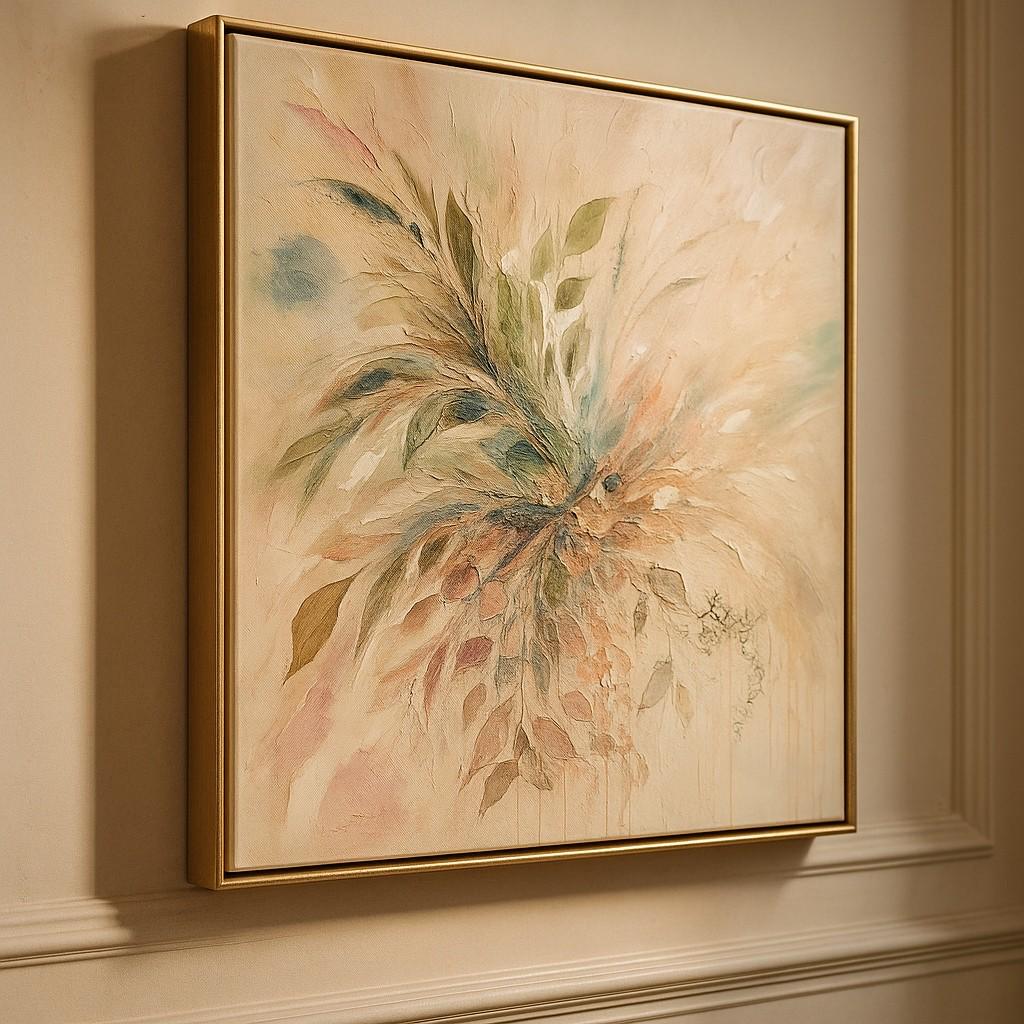 Neutral Abstract Floral Painting, Beige Textured Wall Art, Luxury Impasto Canvas, Organic Modern Artwork, Contemporary Botanical Decor