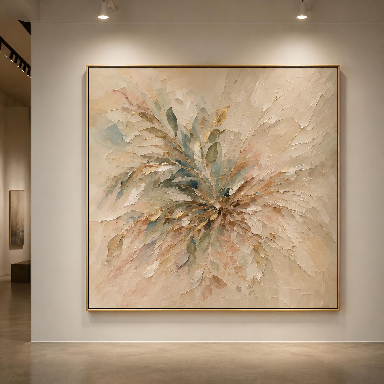 Neutral Abstract Floral Painting, Beige Textured Wall Art, Luxury Impasto Canvas, Organic Modern Artwork, Contemporary Botanical Decor