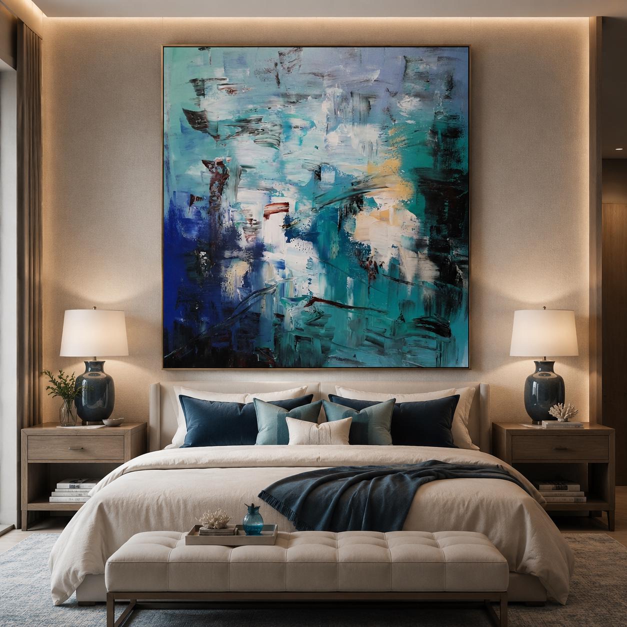 Sage Green Textured Canvas Art, Abstract Handmade Painting, Nordic Minimalist Living Room Wall Decor
