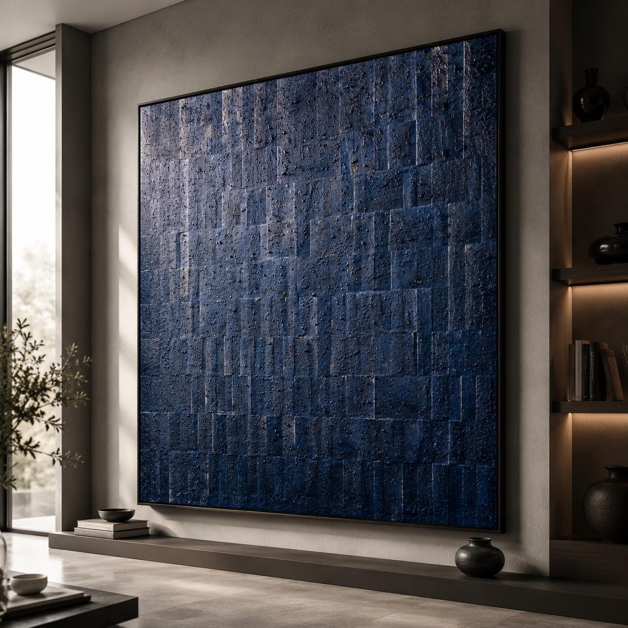 Textured Blue Gray Abstract Painting, Original Handmade Canvas Art, Modern Minimalist Wall Decor