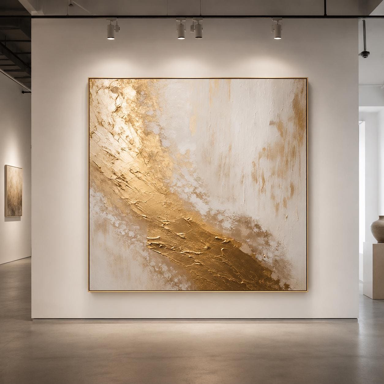 Textured Gold White Abstract Painting | Elegant Acrylic Wall Art | Luxury Home Decor | Original Canvas