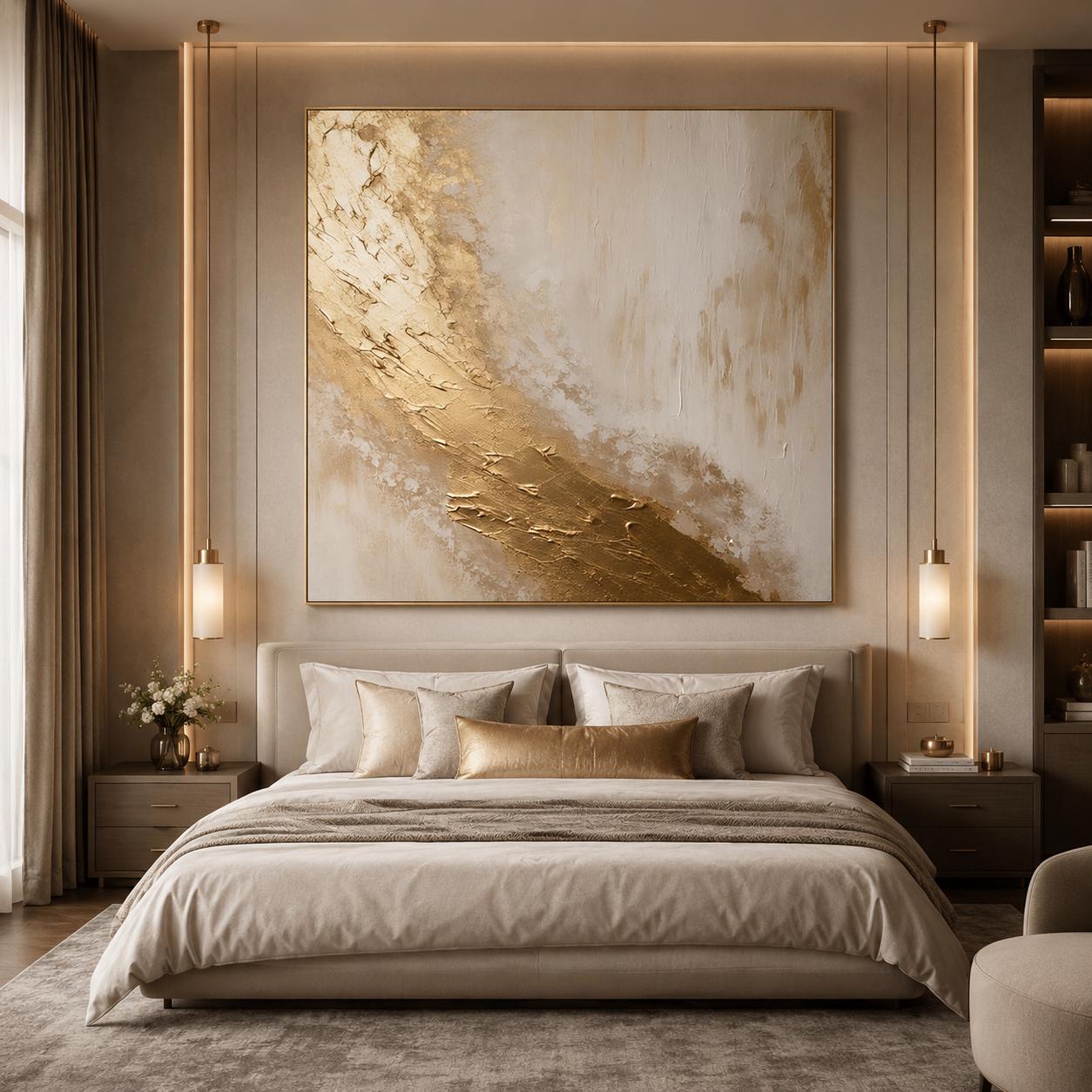 Textured Gold White Abstract Painting | Elegant Acrylic Wall Art | Luxury Home Decor | Original Canvas