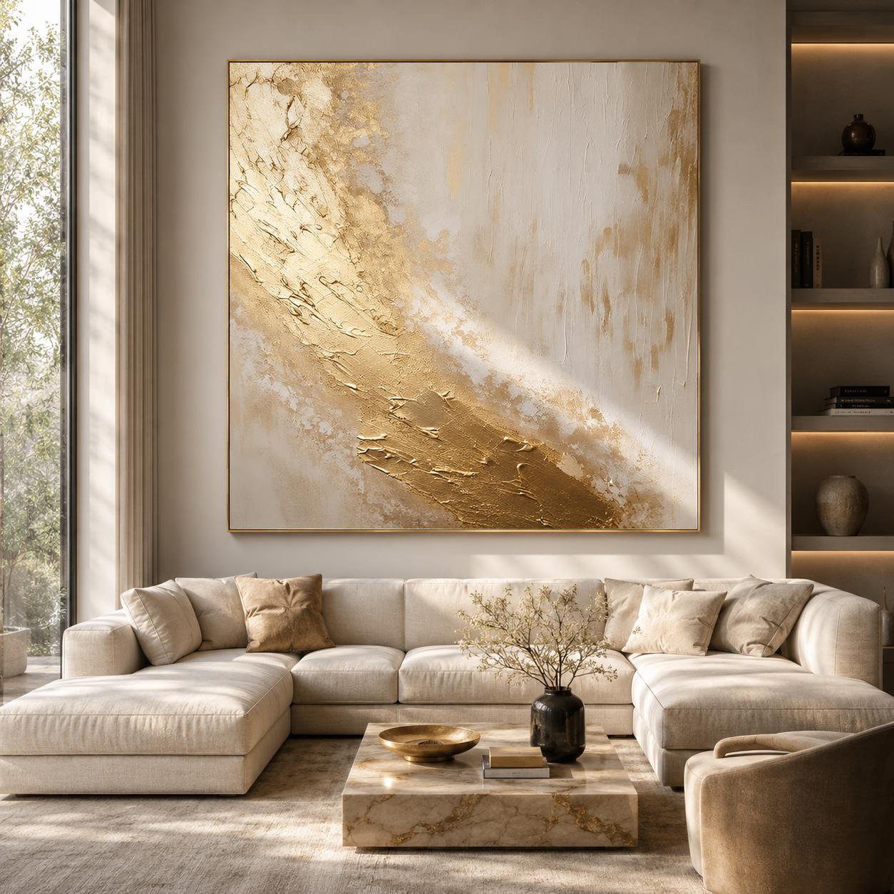 Textured Gold White Abstract Painting | Elegant Acrylic Wall Art | Luxury Home Decor | Original Canvas