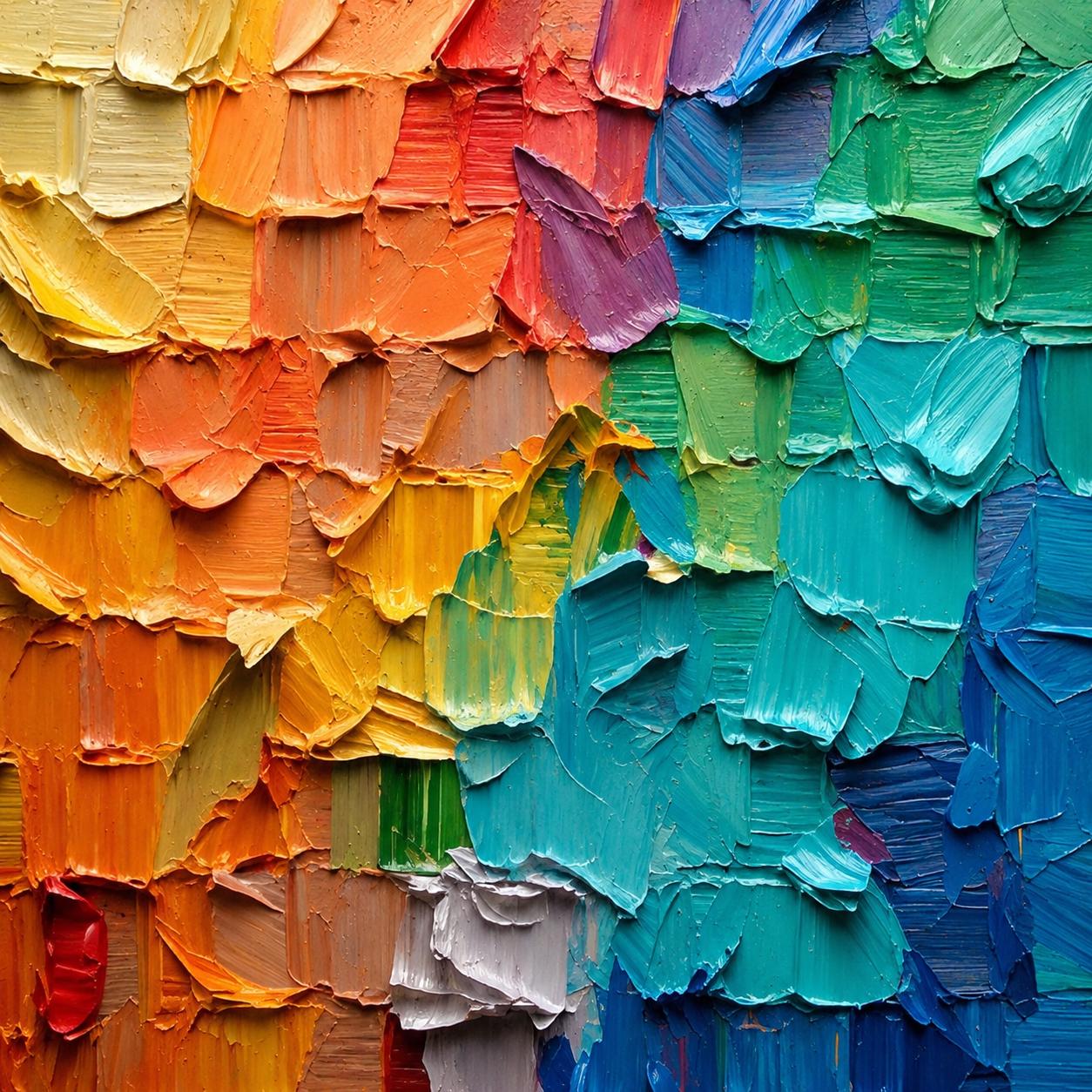 Textured Abstract Painting, Rainbow Palette Knife Art, Impasto Canvas Wall Decor