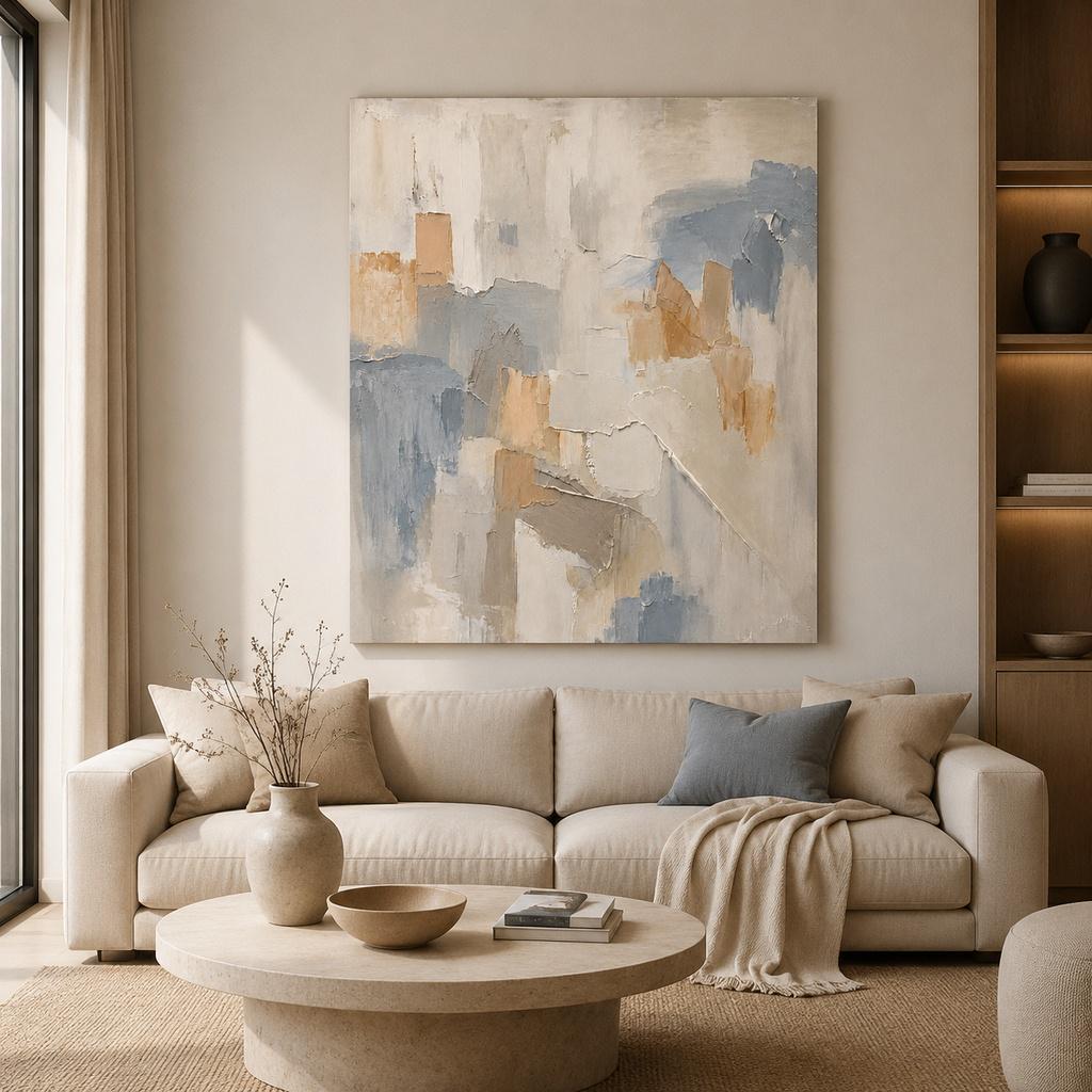 Textured Gray Blue Abstract Painting, Large Canvas Wall Art, Modern, Minimalist Acrylic Original Artwork, Home Decor